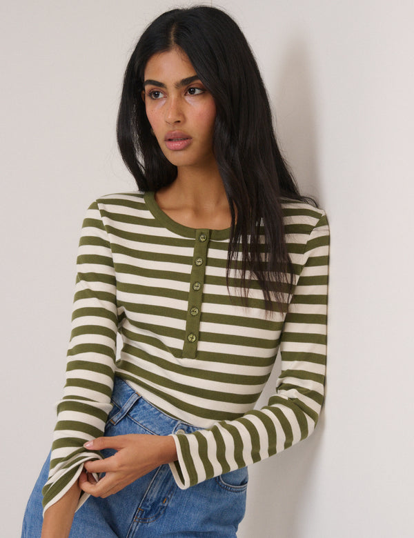 Green Striped Ribbed Jersey Top