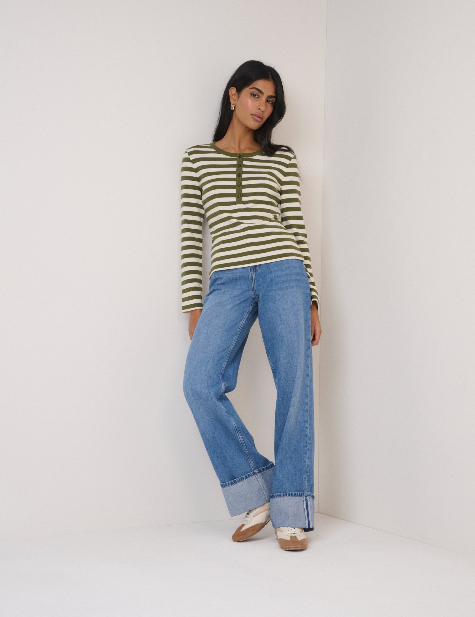 Green Striped Ribbed Jersey Top