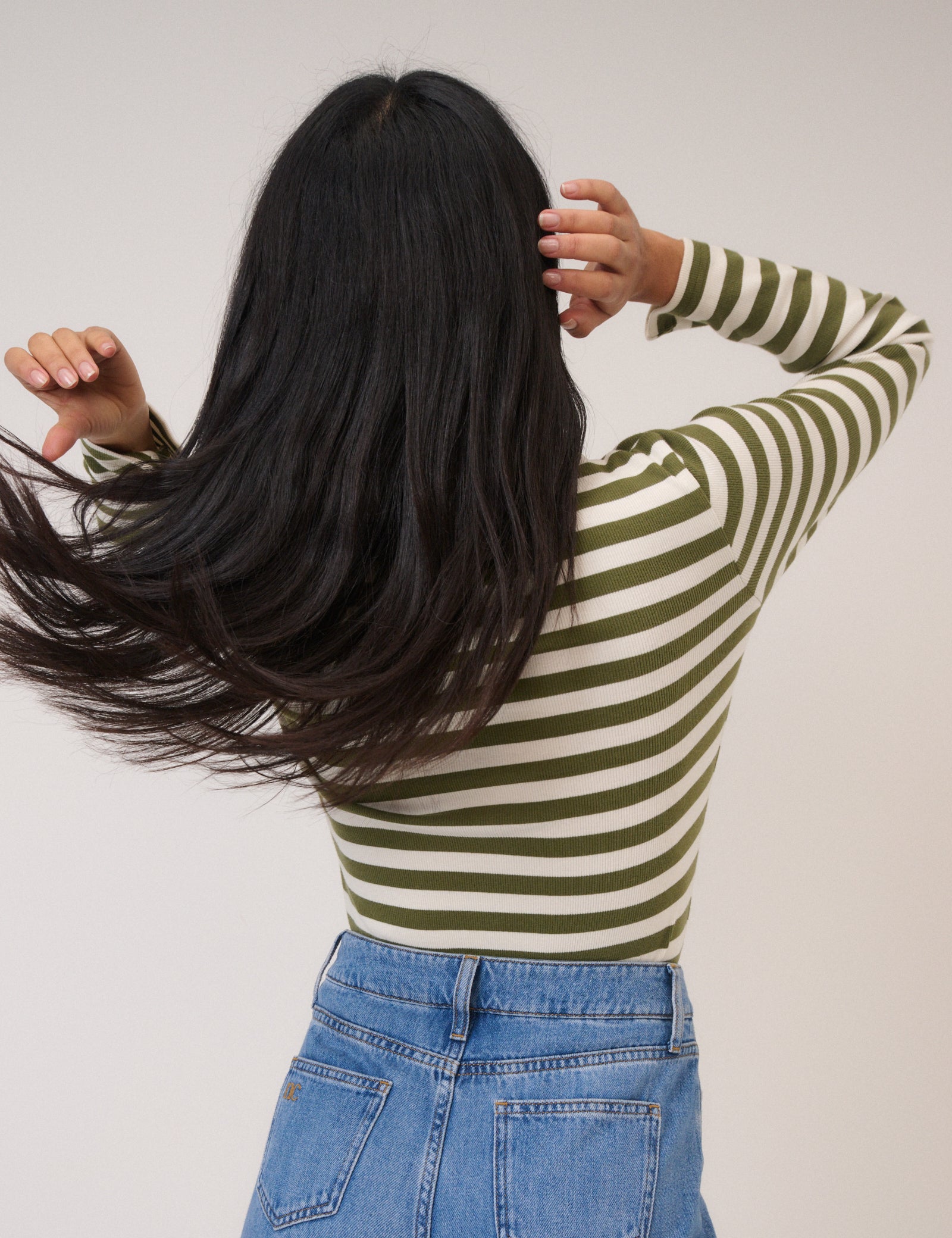 Green Striped Ribbed Jersey Top