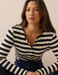 Black and White Stripe Ribbed Cardigan