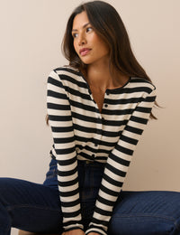 Black and White Stripe Ribbed Cardigan
