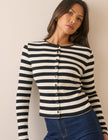 Black and White Stripe Ribbed Cardigan