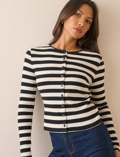 Black and White Stripe Ribbed Cardigan