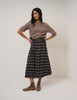 Navy Check Tailored Kilt Midi Skirt