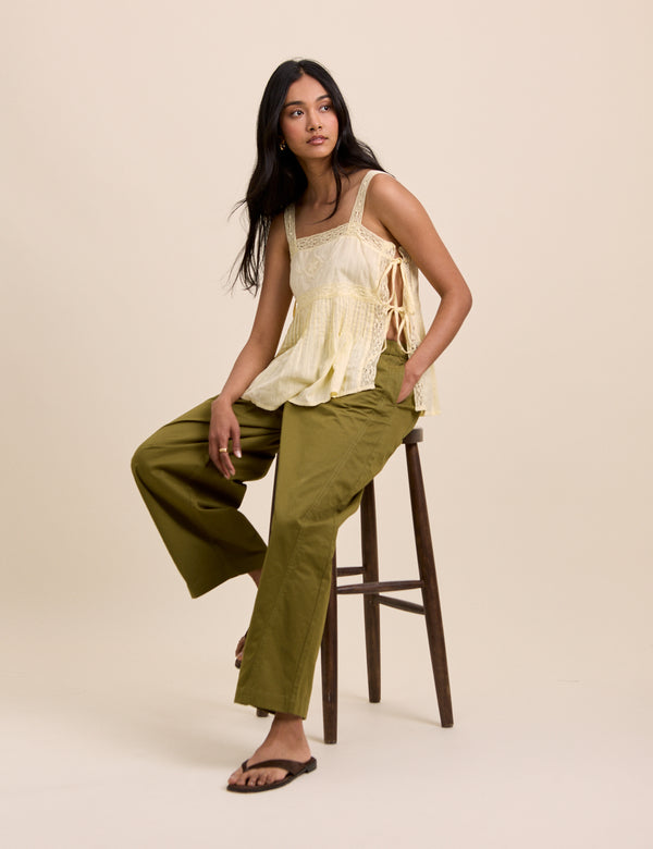 Green Barrel Leg Trousers