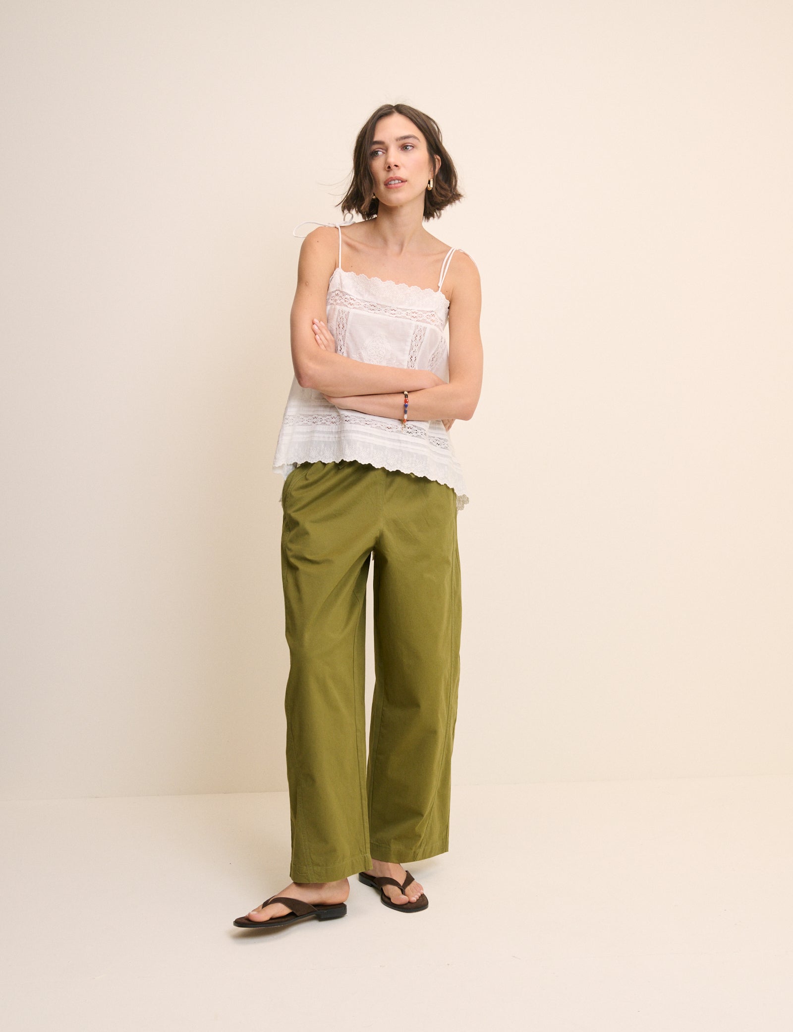 Green Barrel Leg Trousers
