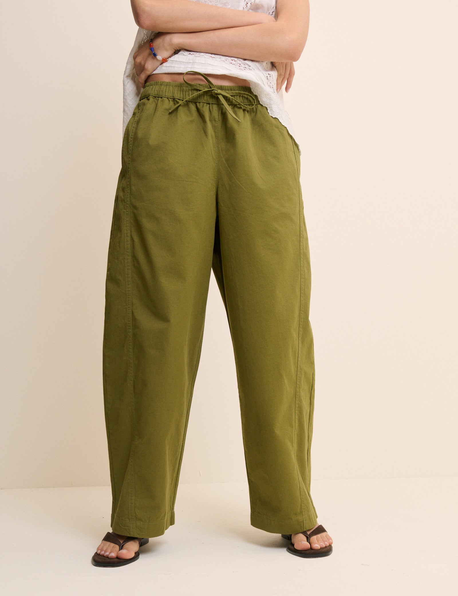 Green Barrel Leg Trousers