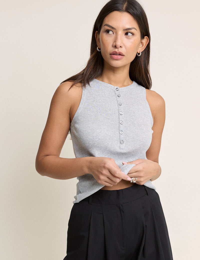 Grey Ribbed Modal Henley Vest