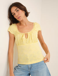 Yellow Floral Lace Trim Melissa Top