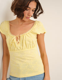 Yellow Floral Lace Trim Melissa Top