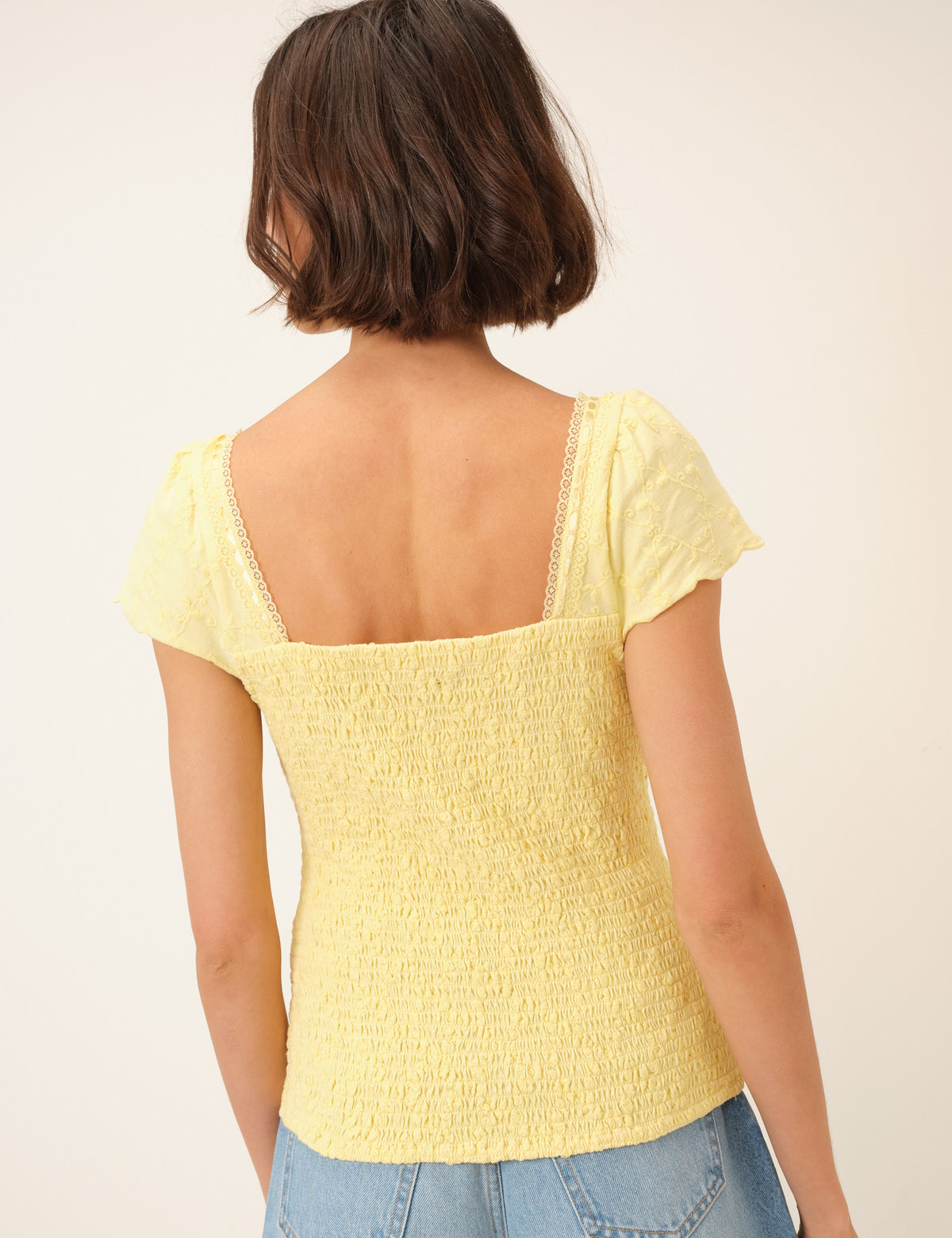 Yellow Broderie Milkmaid Jersey Top