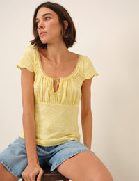 Yellow Floral Lace Trim Melissa Top