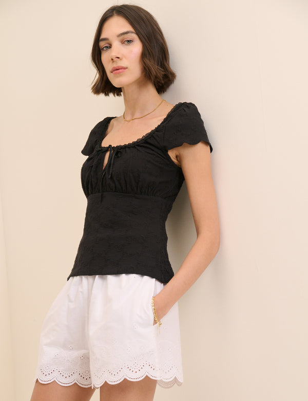 Black Broderie Milkmaid Jersey Top