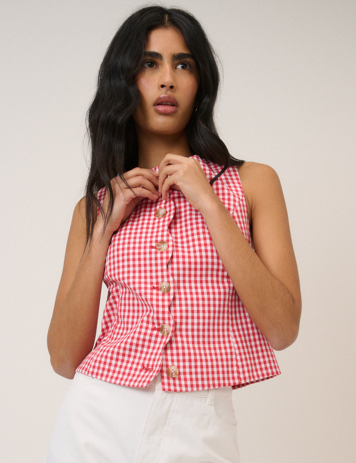 Red Gingham Scalloped Waistcoat