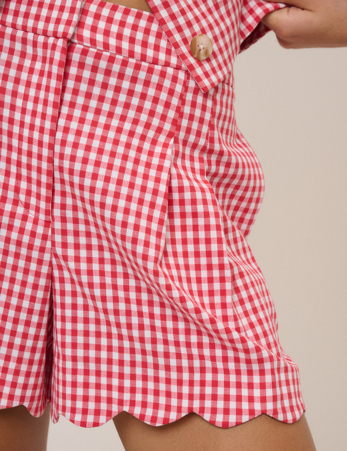Red Gingham Scallop Tailored Shorts