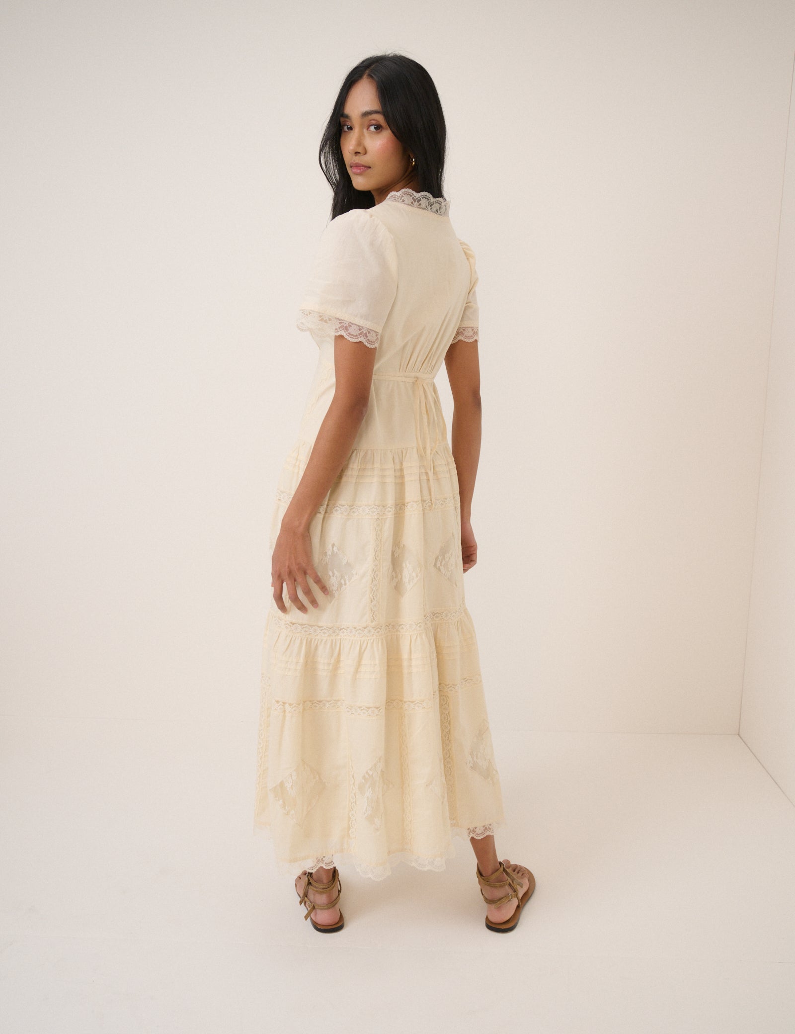 Cream Lace Trim Jasmine Midi Dress
