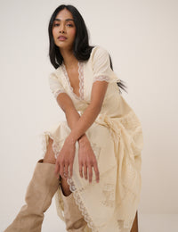 Cream Lace Trim Jasmine Midi Dress