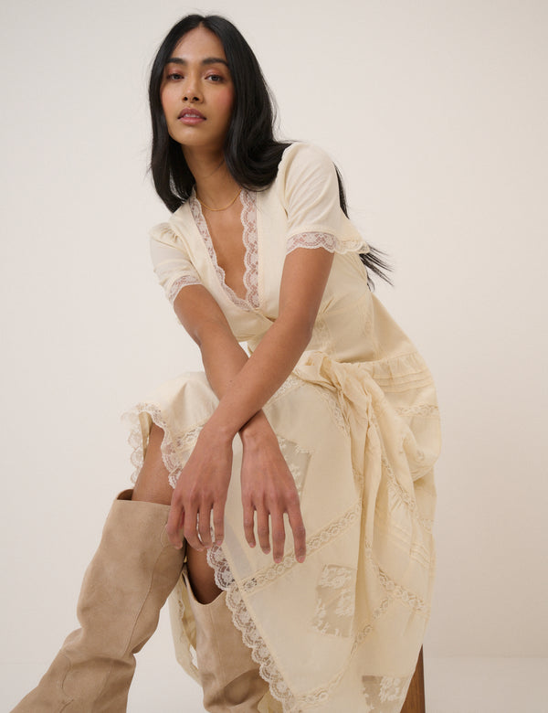 Cream Lace Trim Jasmine Midi Dress