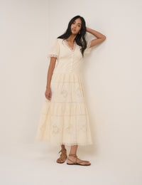 Cream Lace Trim Jasmine Midi Dress