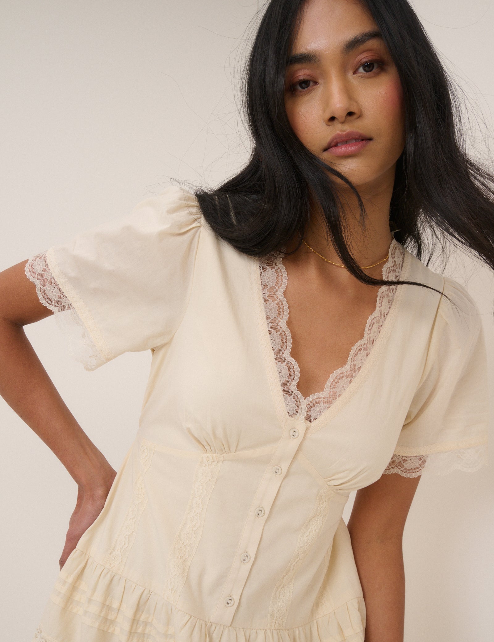 Cream Lace Trim Jasmine Midi Dress