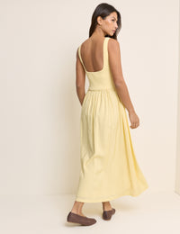 Yellow Ribbed Boat Neck Knitted Dress