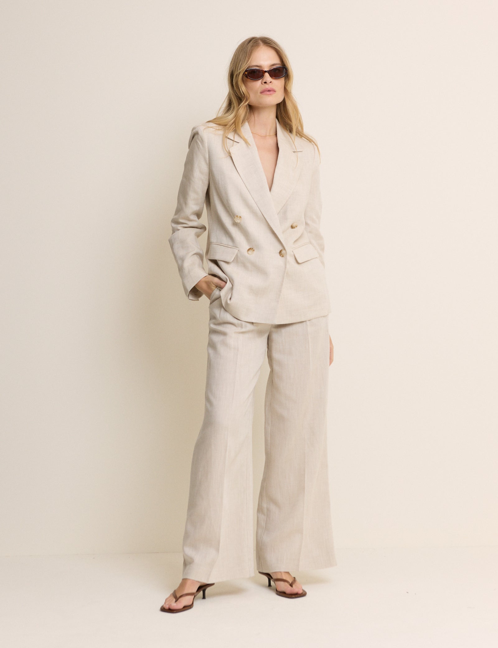 Stone Double Breasted Linen Alicia Blazer