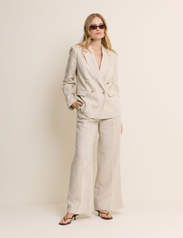 Stone Double Breasted Linen Alicia Blazer