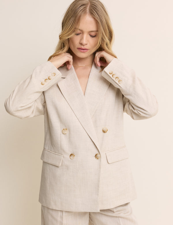 Stone Double Breasted Linen Alicia Blazer
