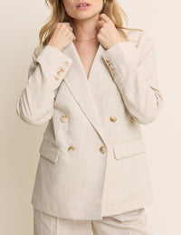 Stone Double Breasted Linen Alicia Blazer