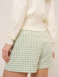 Green Check Boucle Tailored Shorts