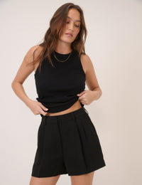 Black Pleated Tailored Shorts