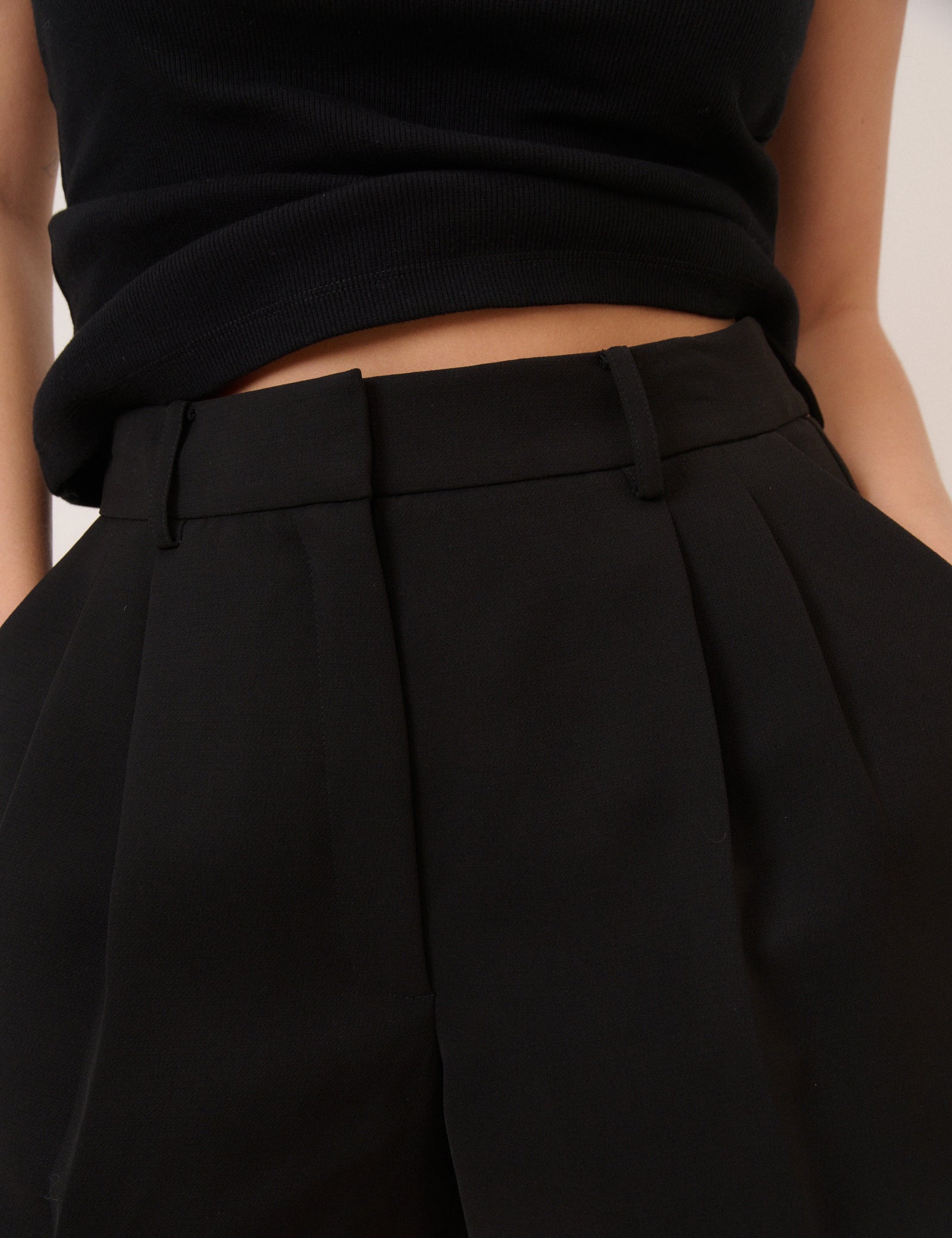 Black Pleated Tailored Shorts