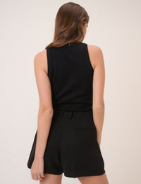 Black Pleated Tailored Shorts