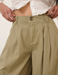 Green Denim Pleated Trousers