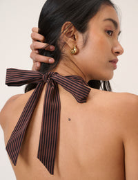 Brown Pinstripe Halterneck Top