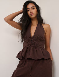 Brown Pinstripe Halterneck Top