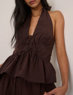 Brown Pinstripe Halterneck Top