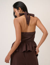 Brown Pinstripe Halterneck Top