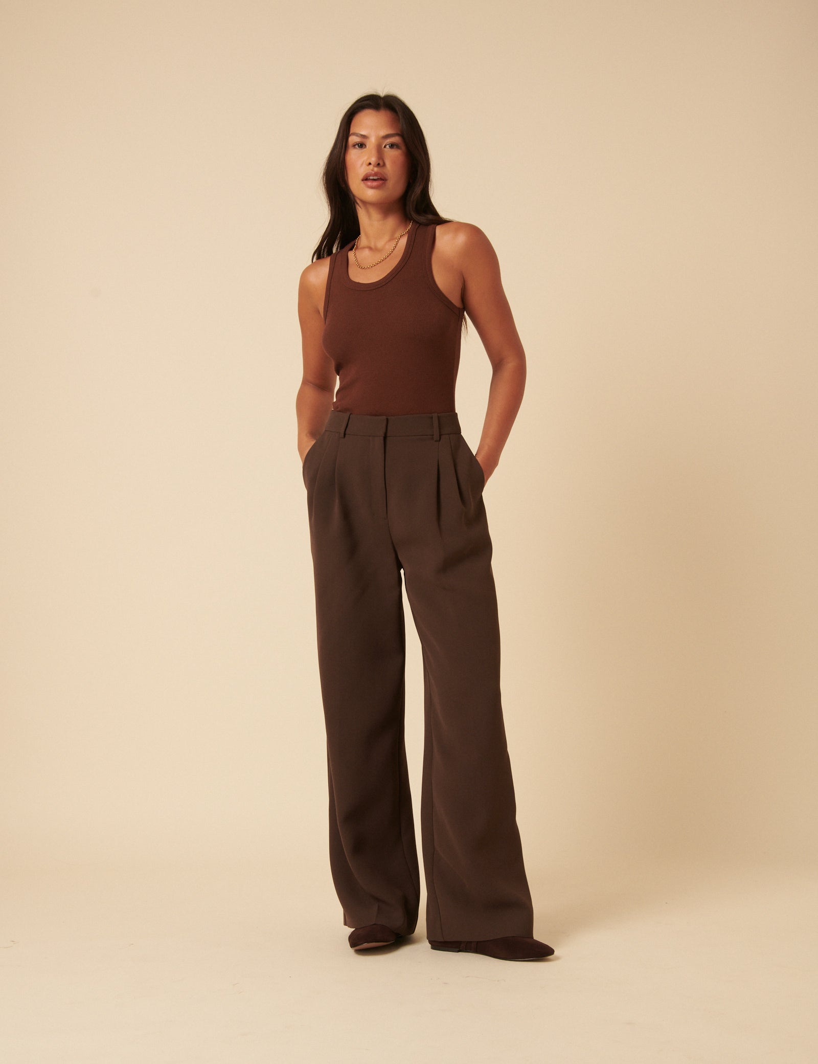 Brown Ribbed Vest Top