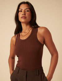 Brown Ribbed Vest Top