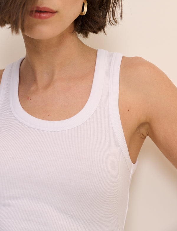 White Ribbed Scoop Neck Vest Top