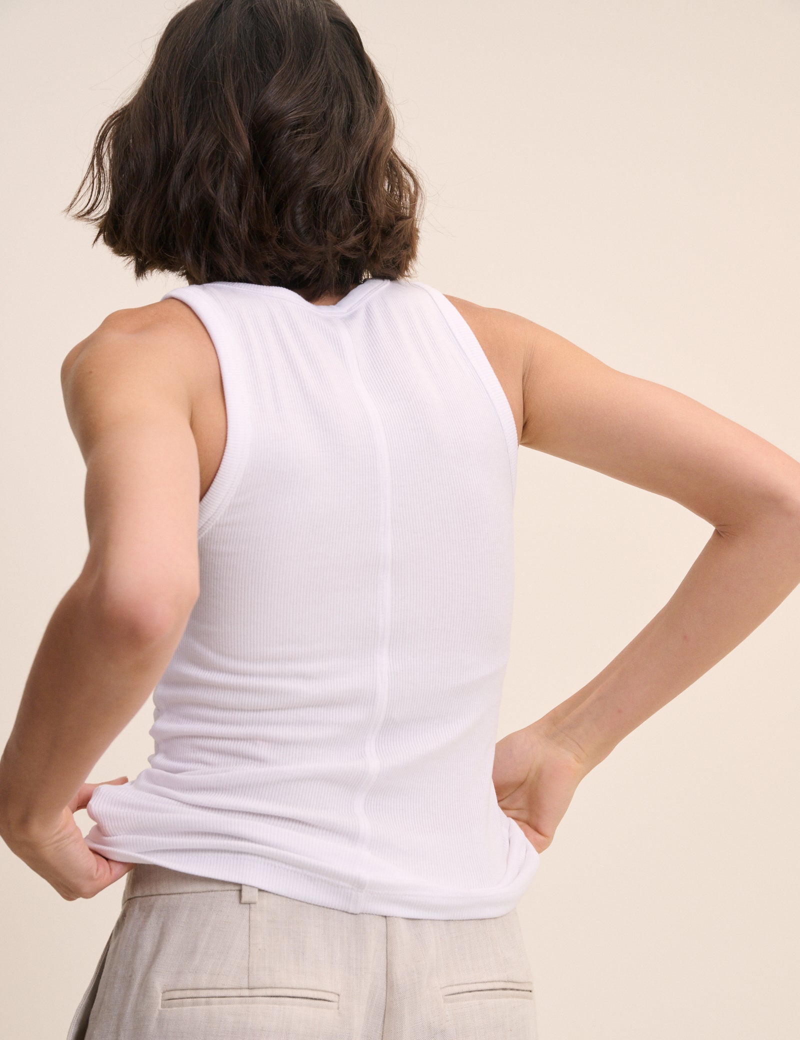 White Ribbed Scoop Neck Vest Top