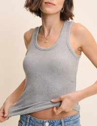 Grey Ribbed Scoop Neck Vest Top