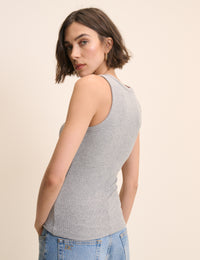 Grey Ribbed Scoop Neck Vest Top