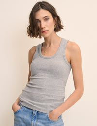 Grey Ribbed Scoop Neck Vest Top