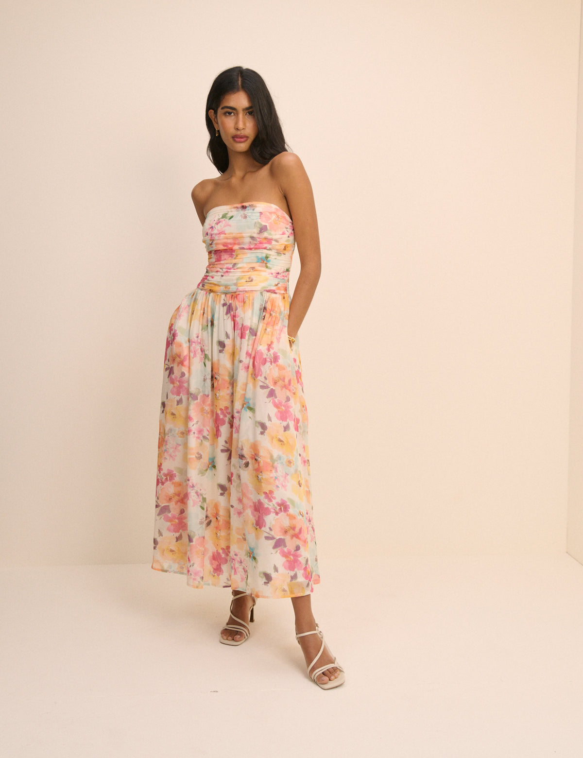 Pink Floral Bandeau Alice Midi Dress