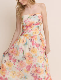 Pink Floral Bandeau Alice Midi Dress