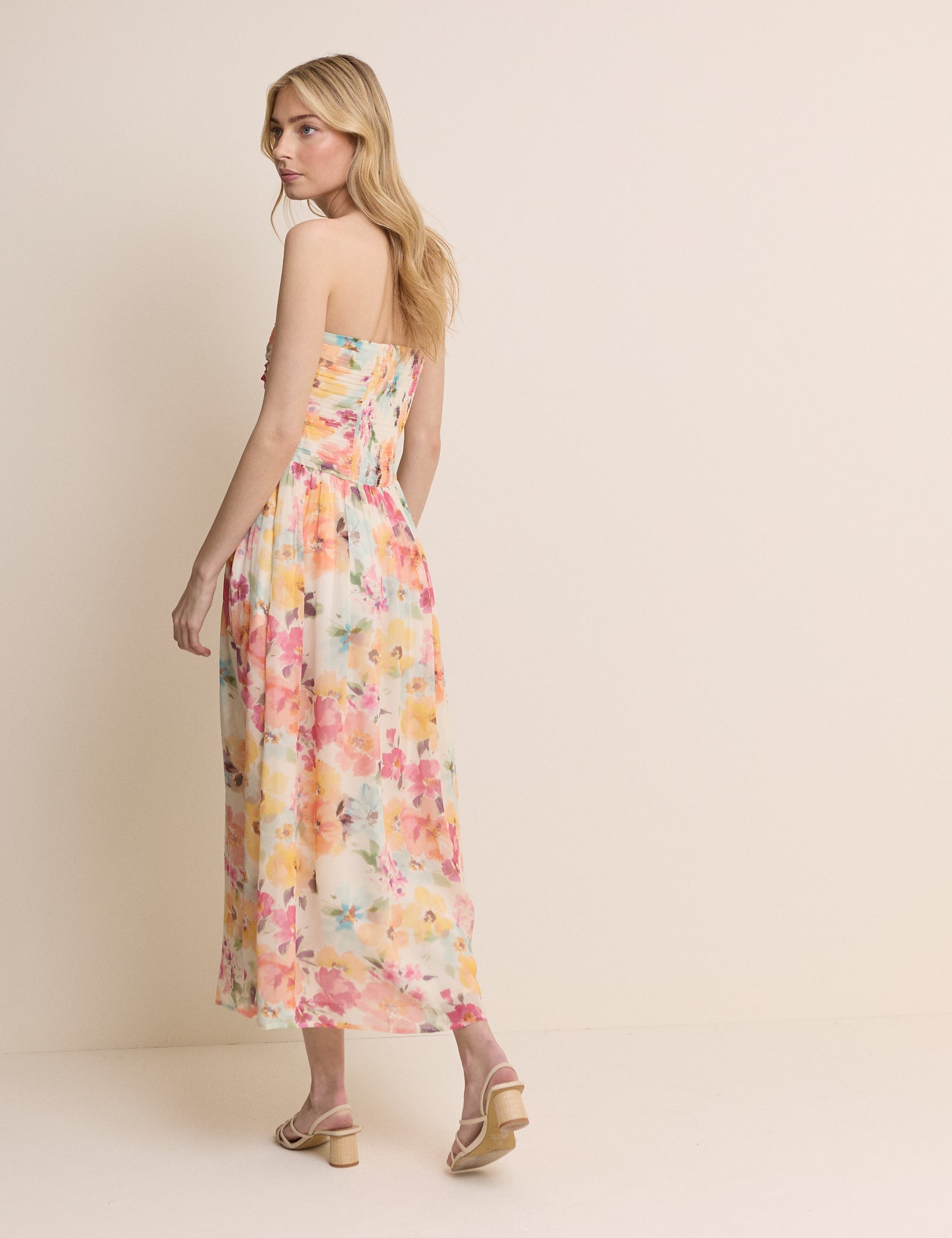Pink Floral Bandeau Alice Midi Dress