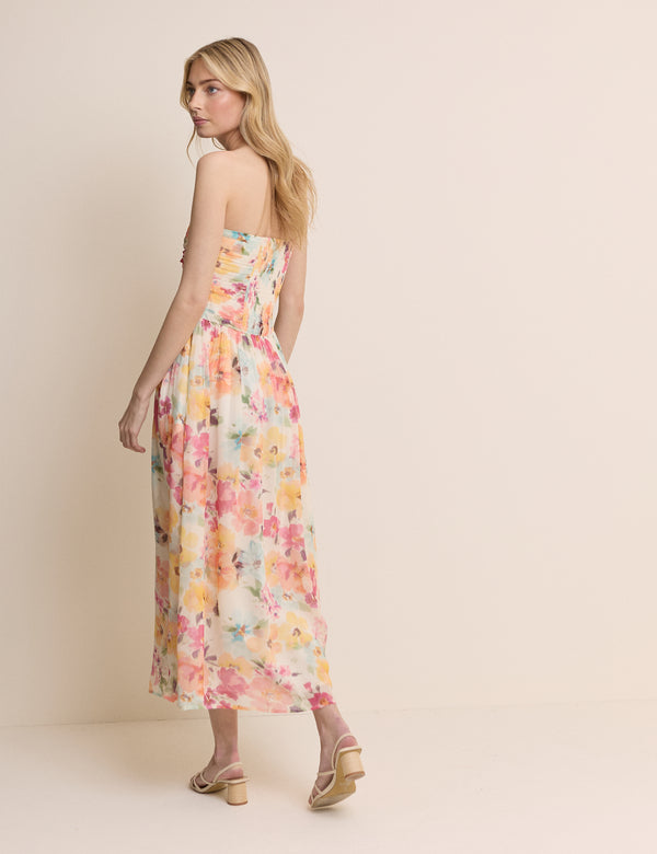 Pink Floral Bandeau Alice Midi Dress