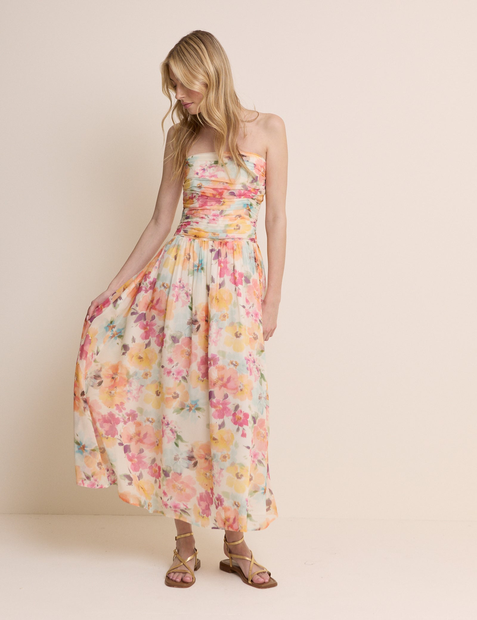 Pink Floral Bandeau Alice Midi Dress